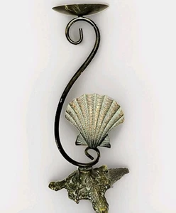 "Candelabro vintage de metal bronce de 16"" de alto diseño concha marina decoración costera del hogar" - Imagen 1 de 7
