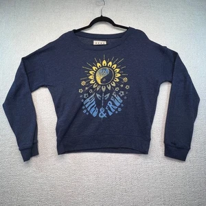 AERO Felpa Donna Manica Lunga Grafica Yin Yang Sole Fiori Blu L - Foto 1 di 10