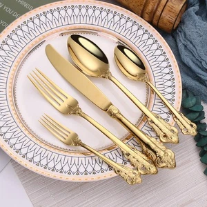 Matte Gold Stainless Steel Flatware Set - 20-Piece Service for 4, Kitchen Ute... - Picture 1 of 9