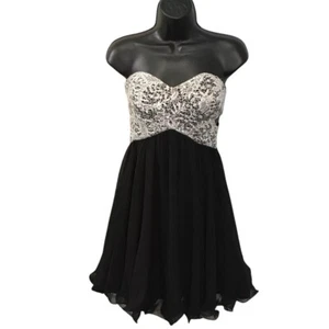 Vestido de Baile Blondie Nites Mujer Negro Blanco Calce y Acampanado, Talla 7 NUEVO - Imagen 1 de 8