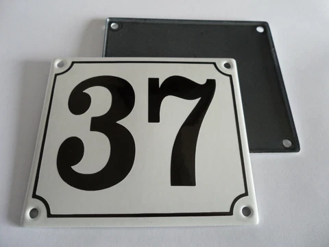 Old German White Enamel Porcelain Metal House Door Number Street Sign / Plate 37 Cover
