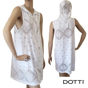 Women's Dotti Swim Cover Up Eyelet Crochet Sleeveless Hoodie White Dress SZ S - Picture 1 of 7