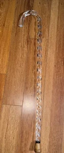 VINTAGE 35” LUCITE TWISTED CRYSTAL CLEAR WALKING CANE STICK RUBBER TIP - Picture 1 of 7