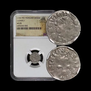 HUNGARY. 1373, Denar, Silver - NGC VF25 - Louis I, Denarius Saracenus Saracen 42 - Picture 1 of 5