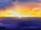 Original  Aquarell Malerei Gemälde Landschaft Aquarellbild Sonnenuntergang