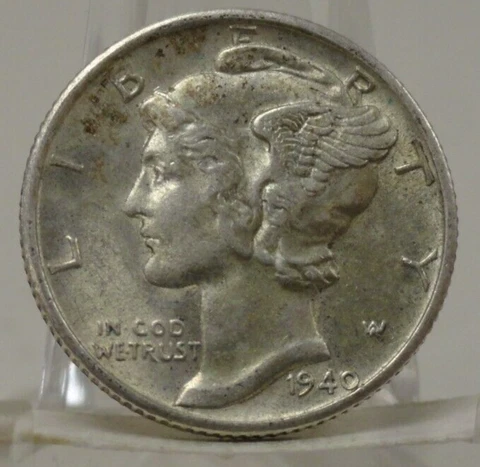 1940 S United States Mercury winged Liberty 90% silver dime, #69586-007 BIN Cover
