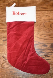 Pottery Barn Classic Velvet Stocking Red Monogram Robert NEW NWT Medium - Picture 1 of 3