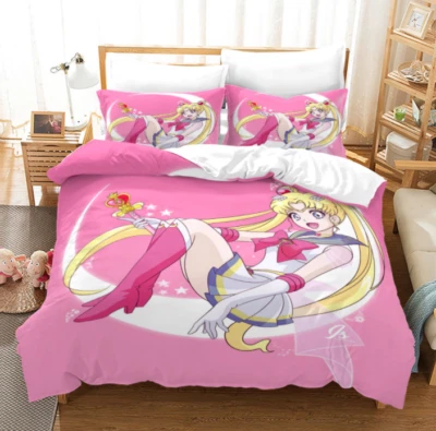 Neu Mädchen 3D Sailor Moon Bettbezug Kinder Bettwäsche Set Kissenbezüge Geschenk - Bild 1 von 4