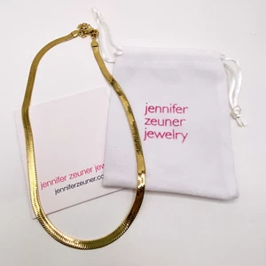 Jennifer Zeuner Gold Herringbone Necklace 18" NWT with Pouch Elegant Flat Chain - Picture 1 of 4