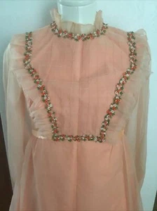 Vintage 70er Jahre hohe Taille Dichterärmel langes Party formelles Tanzkleid Tule & Organza - Bild 1 von 12