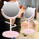 (Cat Ear Pink) Cute Desktop Makeup Mirror Haushalt Rotatable Cosmetic Mirro TOS