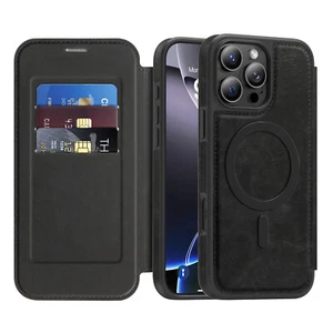 For iPhone 16 Pro Max 16e 15 14 13 12 11 Mag Safe Flip PU Leather Wallet Case - Picture 1 of 64