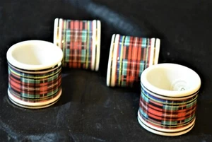 Set of 4 Williams-Sonoma Red Green Plaid Glass Napkin Rings, Gold Tone Edge Trim - Picture 1 of 8