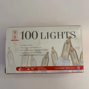New Merry Brite Indoor Outdoor Steady/Flashing White Wire Christmas Lights 100 - Picture 1 of 10