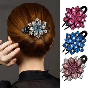 Womens Crystal Flower Duckbill Clip Hair Claw Clamp Ponytail Hairpin Barrettes - Picture 1 of 27