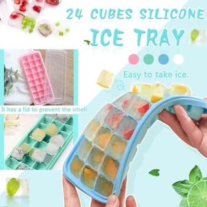 24 Ice Cubes Tray Silicone Square Ice Trays Easy Release Stackable Ice Cube Mold - Picture 1 of 36