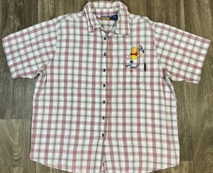 Camisa De Colección Winnie The Pooh Disney Roja Blanca A Cuadros Abotonada Manga Corta - Imagen 1 de 6