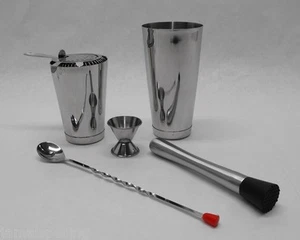 6 Stück BOSTON SHAKER SET Sieb, Muddler, Löffel, Jigger, GEWICHTET Blechstangen-Kit - Bild 1 von 7