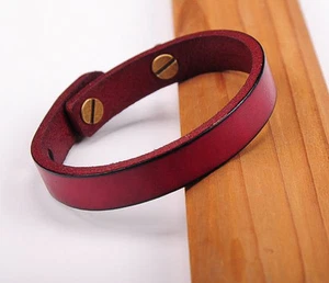 NG370 Red  Simply Cute Single Band Genuine Leather Bracelet Wristband Women's - Picture 1 of 9