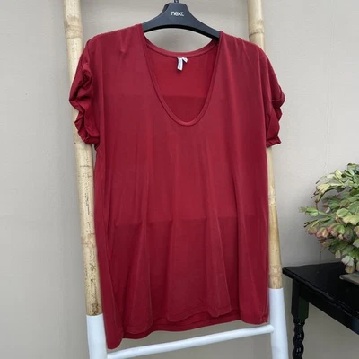 & Other Stories Deep Red Short Sleeve T Shirt With Scoop Neck Size 42 - Image 1 of 4