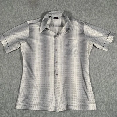 Vintage Joel Shirt Mens Large White Blue Geometric Polyester Disco Button 70s - Image 1 of 4