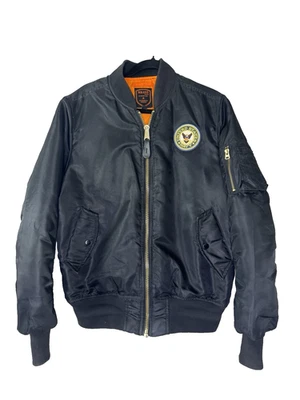 Chaqueta de bombardero vintage Bravo para hombre mediana negra marina de EE. UU. veterano militar utilitaria Foto 1 de 4