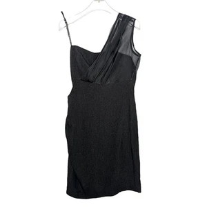Schwarzes Halo schwarzes One-Shoulder-Minikleid seitliche Raffung transparenter Rückenschlitz Größe 4 - Bild 1 von 11
