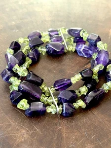 Vintage Jay King DRT Amethyst & Peridot Stretch Armband mit Sterling Stäben - Bild 1 von 10