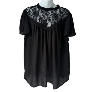 Torrid Black Flutter Sleeve Top Women's 2XL 18-20 Lace Breathable High Neck READ - Picture 1 of 18