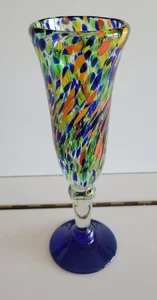 RECYCLED GLASS CHAMPAGNE FLUTE RAINBOW CONFETTI MADE IN MEXICO 9 INCHES 5 OZS - Picture 1 of 7