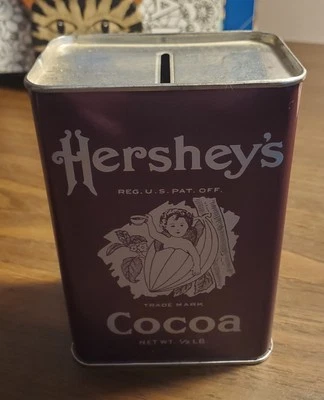Vintage 1981 Hershey's Cocoa Tin Bank w Recipe 4.5" Reproduction Primitive Label - Image 1 of 3