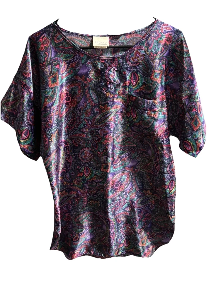 Camisón para mujer Solange satinado cachemir satinado con botones, pequeño vintage, boho Foto 1 de 4