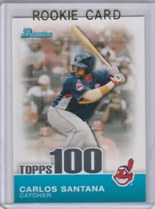 CARLOS SANTANA ROOKIE CARD Cleveland Indians 2010 Bowman TOPPS 100 Baseball RC - Foto 1 di 2