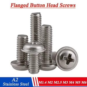 M1.4 M2 M2.5 M3-M6 Flanged Button Head Screws A2 Stainless Steel Phillips Bolts - Picture 1 of 7