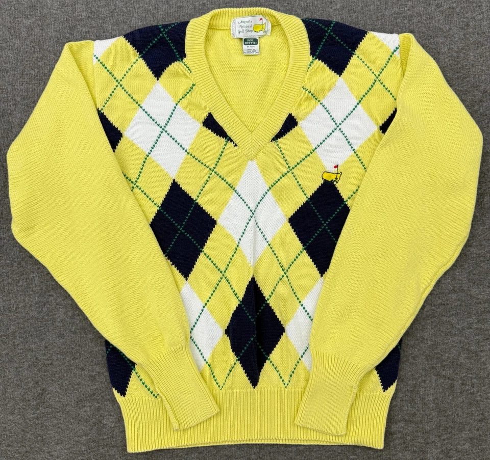 Suéter Slazenger Hombre Grande Amarillo Argyle Augusta National Masters Golf Tejido De Colección Foto 1 de 4