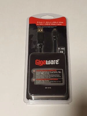 Gigaware 26-1415 6 foot USB-A Male to Mini USB-B Male Cable 8 Pin - Image 1 of 4
