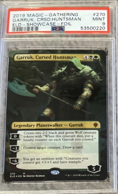 Garruk, Cursed Huntsman FOIL BORDERLESS Extended Art Throne of Eldraine MTG PSA9 - Image 1 of 2