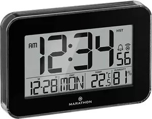 MARATHON Digitale Atom-Wanduhr Zeitumstellung mit Innentemperatur & Hygrometer - Bild 1 von 7