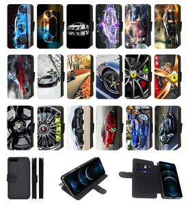 RUEDAS DE COCHE DEPORTIVO Funda de Teléfono Abatible/Cartera Impresa para Samsung Galaxy A05 - A55 - Imagen 1 de 27