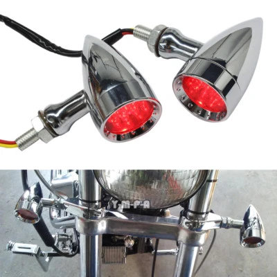 12V Motorbike LED Red Indicator Lights Chrome Running Brake Turn Signals MT 10mm - Image 1 of 4