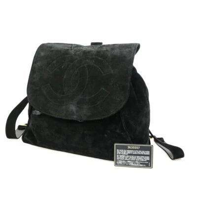 Bolso Mochila Chanel CC Logo Cadena Gamuza Cuero Negro GHW De Colección 667RK265 Foto 1 de 4