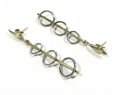 Franz Breuning Dangle Earrings 585FB 14k White Yellow Gold Germany Modernist - Image 1 of 4