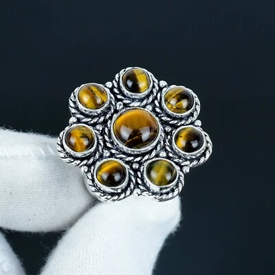 Naturale Tigre Occhio Gemma Anelli 925 Argento Sterling Fiore Artigianale Regali - Immagine 1 di 4