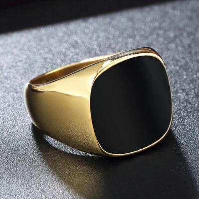 Anillo de sello cuadrado de acero inoxidable para hombre pulgar meñique para papá padre regalo para él Foto 1 de 4