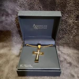A/X American Exchange Herren Edelstahl 26" Gold Kreuz Halskette - Bild 1 von 7