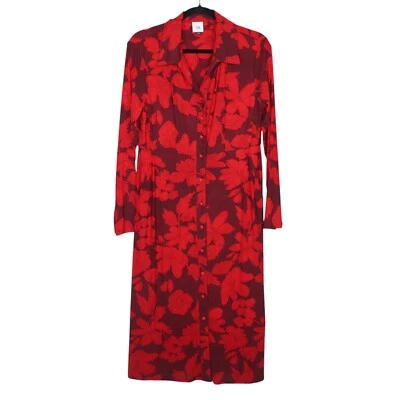 Cabi Womens Shirt Dress Size S Red Floral Long Sleeve Button Down Midi Flowy - Image 1 of 4