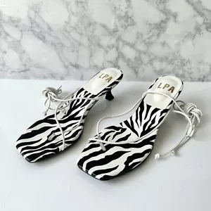 LPA Zoe White Zebra Kitten Heel Ankle Wrap Sandals Size 7.5 - Picture 1 of 6