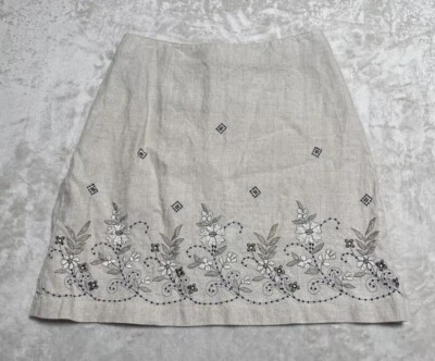 Ann Taylor Women's Linen Skirt Size 8 Beige Floral Embroidery Side Zip - Image 1 of 4