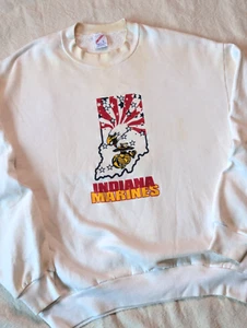 Girocollo Jerzees vintage anni 90 Indiana Marines militare grafica sbiadita grande made in USA - Foto 1 di 9