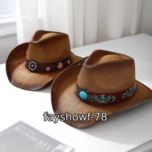 2025 New Western Cowboy Hat Big Brim Sunscreen Hat Straw Weaving Formal Hat Gift - Picture 1 of 10